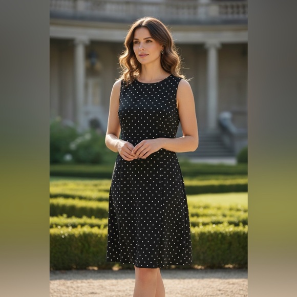 Anne Klein Dresses & Skirts - Anne Klein Navy and White Polka Dot Midi Dress
